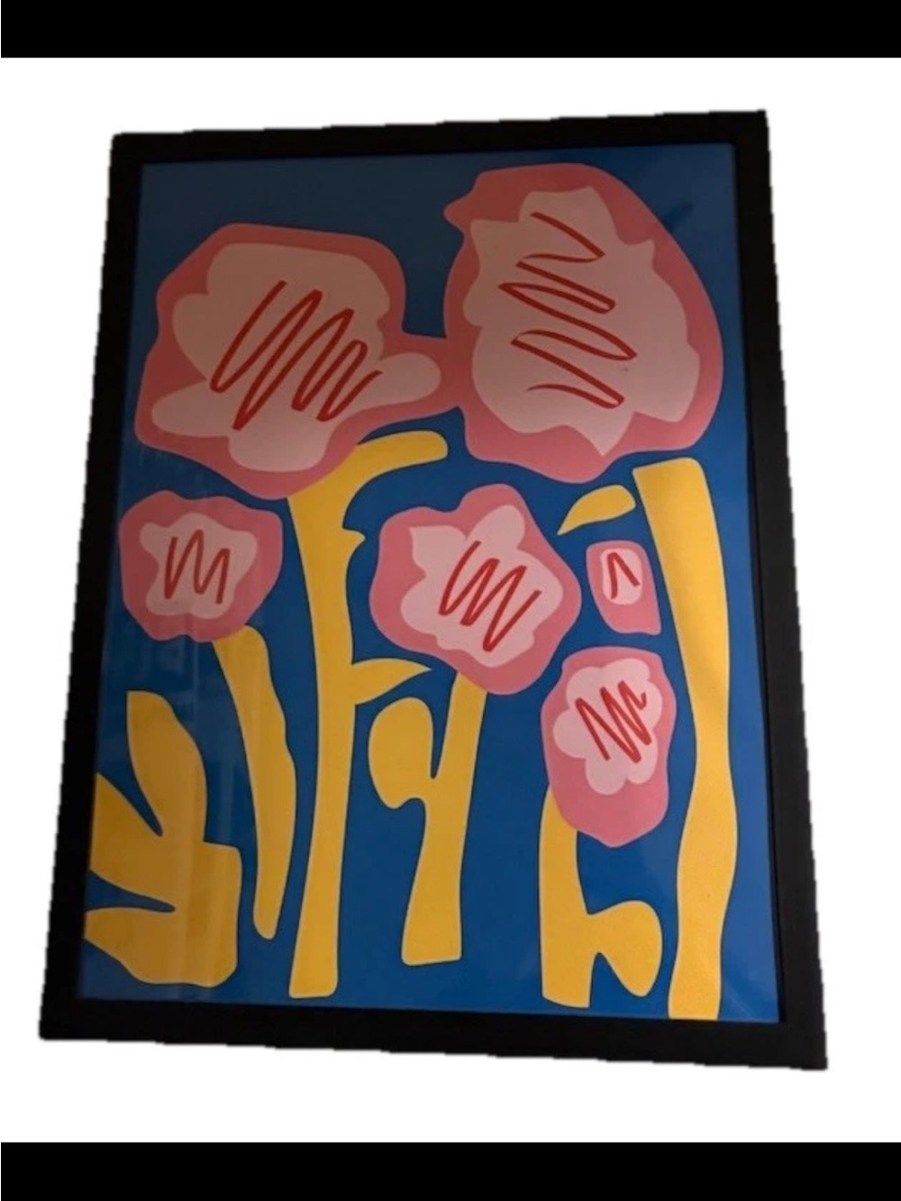 Bright Floral Pop Art Wall Print - Pink, Yellow & Blue 11.5 X 14.5 inches